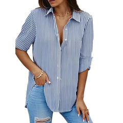 Ingvn Plus Size 1XL-5XL Women's New Fashionable and Comfortable Versatile Striped Printed Shirt Collar Blouse Ladies Casual Shirt