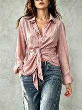 Ingvn Women's Shirt Long Sleeve Elegant Loose Blouse Vintage Spring Autumn Basic Shirt For Women Ruched Lace Up Solid Blouse