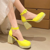 Ingvn Plus size women's shoes new sexy round toe shallow mouth one-word buckle diamond thick heel shoes