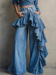 Ingvn Blue Womens Jeans High Waist Vintage Design Hip Hop Straight Baggy Denim Pants Street Y2K American Style Wide Leg Denim Trouser