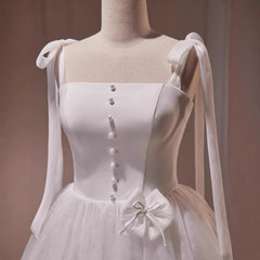 Ingvn Temperament Socialite Birthday Party Dresses Sleeveless Lace-Up Straps 3D Bow High Waist Mesh Fluffy White Wedding Dress Women