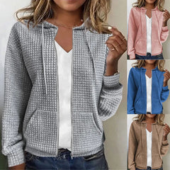 Ingvn Women's S-2XL size European and American women's zippered hooded cardigan long sleeved hoodie jacket Women's clothing