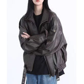 Ingvn Woman Vitnage Black Leather Jackets Streetwear Fashion Solid Coat Harajuku High Waist Elegant Coat Spicy Girls Chic