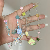 Ingvn Summer Colored Beaded Bow Flower chkoer Necklace for Girls' Aesthetic Party Jewelry y2k
