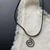 Ingvn Vintage Spiral Vortex Pendant Hand-woven Leather Rope Necklace for Women Unisex Boho Pentagram Necklace Fashion Y2K Jewelry