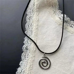 Ingvn Vintage Spiral Vortex Pendant Hand-woven Leather Rope Necklace for Women Unisex Boho Pentagram Necklace Fashion Y2K Jewelry