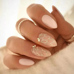 Ingvn 24Pcs Detachable Oval Fake Nail with Almond Head Mid-length Butterfly Pattern Press on False Nails Cat's Eye Design Manicure Tip