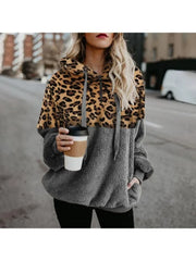 Ingvn New Women Fashion Autumn and Winter Long-sleeved Sweatshirt Ladies Leopard Print Patchwork Zipper Casual Loose Pullovers Top