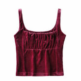 Ingvn Candy Color Ruched Pleated Velour Camis Streetwear Tube Women Summer Tank Tops Retro Cool Girls Sexy Slim Crop Top Tees