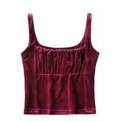 Ingvn Candy Color Ruched Pleated Velour Camis Streetwear Tube Women Summer Tank Tops Retro Cool Girls Sexy Slim Crop Top Tees
