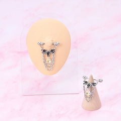 Ingvn 1pair Stainless Steel Nipple Rings, Nipple Barbell With Chain CZ, Nipple Piercing Jewelry