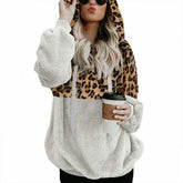 Ingvn New Women Fashion Autumn and Winter Long-sleeved Sweatshirt Ladies Leopard Print Patchwork Zipper Casual Loose Pullovers Top