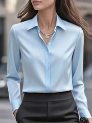 Ingvn Autumn Solid Color Long Sleeve Lapel Satin Women's Blouse