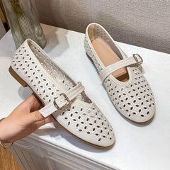Ingvn Fashion Embroidery Hollow out Women Ballet Flats Comfortable Soft Soles Mary Janes Lazy Walking Loafers Casual Girls Shoes