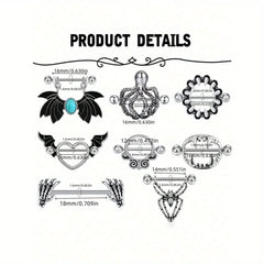 Ingvn 2pcs Halloween Elements Nipple Ring Nipple Piercing Jewellery Skeleton Hand Spider Heart Bat Wings Tight Spell Teeth Octopus