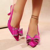Ingvn New Style Elegant Light Luxury Pointed High Heels Rhinestone Bow Women's Shoes Suede Shallow Stiletto Heel Fashion Sandals