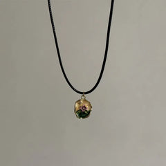 Ingvn Vintage Drip Oil Flower Sun Pendant Necklace with Leather Rope Unique Antique Style Jewelry Accessory