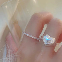 Ingvn Pink Crystal Irregular Heart Rings Creative Zircon Bowknot Opal Love Heart Open Ring Y2K Shiny Rings for Women Party Jewelry