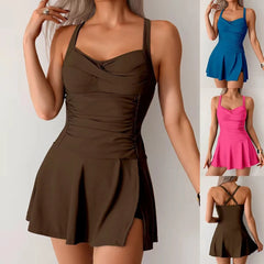 Ingvn Swimwear Woman Tankini Bathing Suit Sleeveless Ruched Bodice Tankini Top High Waist Skirt Two Piece Swimsuit Skirted Bottom