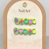 10PCS Summer 3D Fruit Grape False Nails Cute Short Square Cartoon Decor Handmade Gradient Y2K Fake Nails Set Press On Ballet Tip