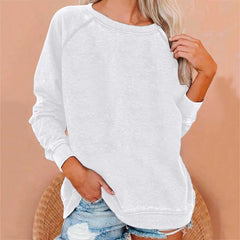 Ingvn - Women Autumn Winter Solid Color Raglan Sleeve Crew Neck Loose Casual Sweatshirt Tops