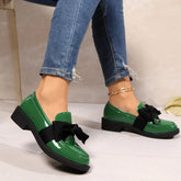 Ingvn Fashion Elegant Bowknot Slip on Loafers for Women Solid Color Patent Shoes Woman Comfort Soft Sole Platform Loafers
