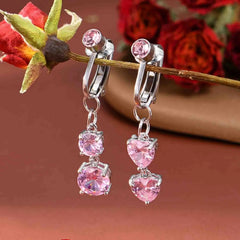 Ingvn 2pcs Cute Fake Belly Ring for Women - Pink CZ Heart & Butterfly Dangle Clip On Navel Rings, 304 Stainless Steel, Non-Pierced