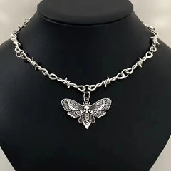 Ingvn Goth Moth Skull Barbed Wire Cross Pendant Choker Necklace Punk Hip Hop Jewelry Y2K Vampire Little Thorns Chain Choker Gift
