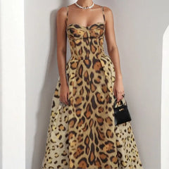 Ingvn Spring Women's Clothing Slimming Backless Leopard Print High Waist Long Dress For Woman Polyester Bodycon Elegant Casual Wear