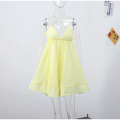 Ingvn Mini Dresses Sexy Sleeveless Backless Lace-up Dress Chic Ladies Holiday Beachwear