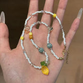 Ingvn Bohemian Colorful Beaded Lemon Pendant Necklaces for Women Fresh Sweet Plant Necklaces Vacation Girls Party Jewelry Accessories