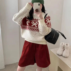 Ingvn - Autumn and Winter Fashion New Women's Elegant Knitted Printed Retro Jacquard Hoodie Round Neck Thickened Warm Sweater