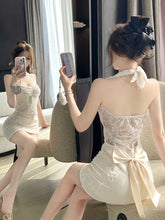 Ingvn Knot Lace Backless Short Sleeveless Bodycon Dress Sexy Low Waist A-Line Silhouette Pure Desire Style Summer Dress