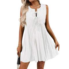 Ingvn Summer New Women's Fashion Tie Short Sleeveless Vacation Dress