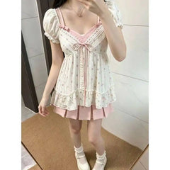 Ingvn Kawaii Harajuku 3 Piece Set Women Gothic Lolita Lace Shirt Slim Y2K Skirt Aesthetic Korean Fashion Suit Chic