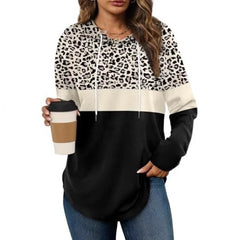 Ingvn - Women's Spring Autumn New Hooded Sweatshirt Leopard Print Plaid Stripe Print Trendy Versatile Fashion Casual Pullover Top