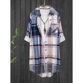 Ingvn Plus Size 1XL-5XL Women‘s Mid Length Plaid Print Women Autumn Shirts Casual Female Fashion Long Sleeve Single-breasted Blouses 