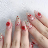 Ingvn 24Pcs Gradient Polka Dot Design Full Cover Fake Nail Tips Wearable Almond False Nails Tomato Star Pattern Short Press on Nails
