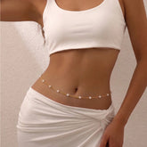 Ingvn Belly Chain Waist Chain Faux Pearl Waist Chain,Gold Plated Waist Beads Chain,CZ Layered Belly Chain Gold Belly Belt Body Chains