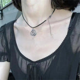 Ingvn Vintage Spiral Vortex Pendant Hand-woven Leather Rope Necklace for Women Unisex Boho Pentagram Necklace Fashion Y2K Jewelry