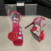 Ingvn Fashion Flowers Rhinestones Square toe Women Gladiator Sandals Sexy Ankle Strap Buckle Thin High heels Summer Party Prom Shoes