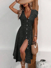 Ingvn Women's Polka Dot Midi Dress - Deep V Neck Puff Sleeve Split Casual Dress