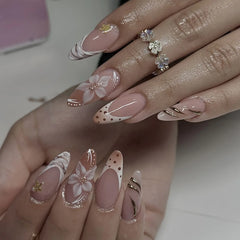 Ingvn 24Pcs Stiletto Nails Press on Long Purple Gradient Butterfly Moon Pattern Fake Nail Tips Detachable Glitter Almond False Nails
