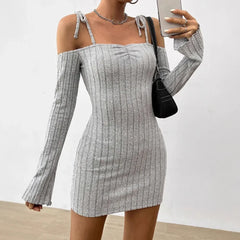 Ingvn Fashionable Sexy Knitted Wrap Dress New Cross-Border Double Shoulder Strap Close-Fitting Women's Dress