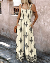 Ingvn Plus Size New Women Print Sling Sleeveless Jumpsuits Ladies Casual Wide Leg High Waist Casual Loose Rompers