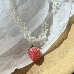 Ingvn Handmade love necklace, sweet romantic pearl strawberry pendant necklace lovely necklace cute necklace necklace for women y2k