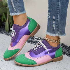 Ingvn Big Size Shoes Woman Round Toe Female Footwear British Style Oxfords Mixed Colors Low Heels Casual Sneaker New DressSingle Shoes