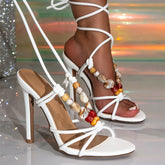 Ingvn Bohemian Style Summer Fashion String Bead Women Gladiator Sandals Sexy Narrow Band Ankle Srap Thin High heels Party Dress Shoes