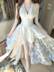 Ingvn French Elegant Irregular Sleeveless Dress Woman Harajuku Vintage Solid Lace Dress Korean Fashion Short Party Dress Chic