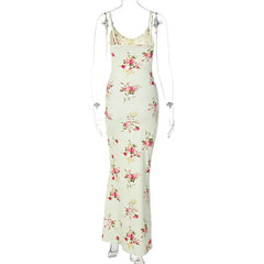 Ingvn Sexy Y2K Clothes Floral Print Sleeveless Backless Bodycon Maxi Dresses For Women Club Birthday Party Elegant Outfit